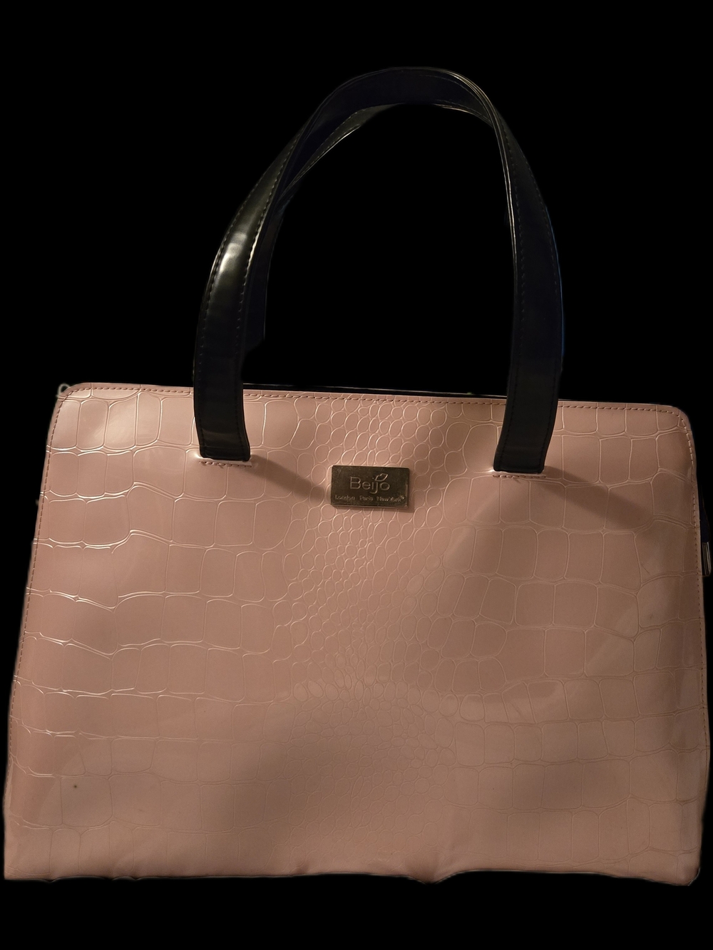 Beijo Pink Croc-Embossed Tote with Black Handles. Great Condition. 11x15x4.5.